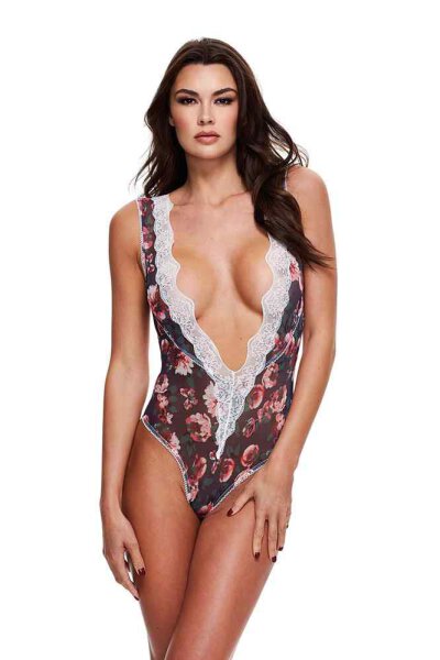 Grey Floral & Lace Teddy, S/M
