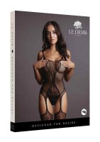 Fishnet and Lace Bodystocking Black One Size