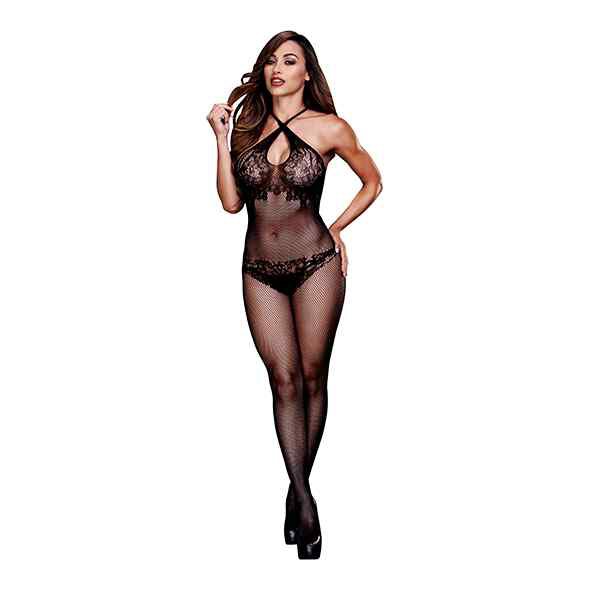 Baci Floral Lace Crotchless Bodystocking One Size